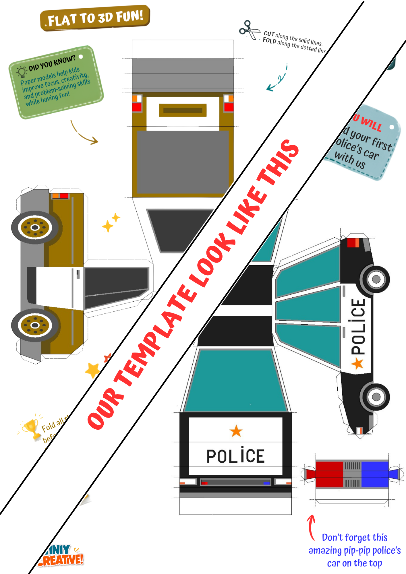 Tiniy Creative: Flat to 3D Fun! – Printable Papercraft Activity Book for Kids (8 Pages)