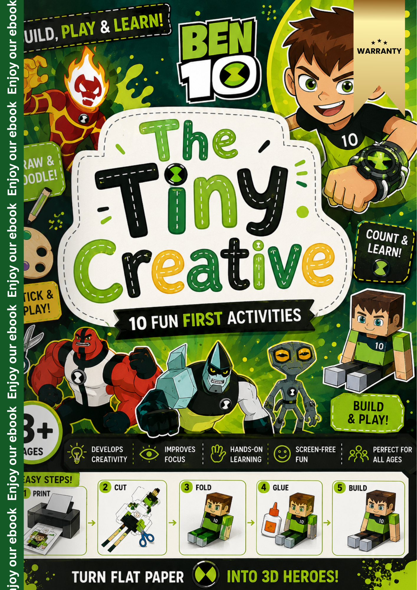 Tiniy Creative: Ben 10 Papercraft Activity Book – 10 Printable 3D Paper Models for Kids (Coming Soon)